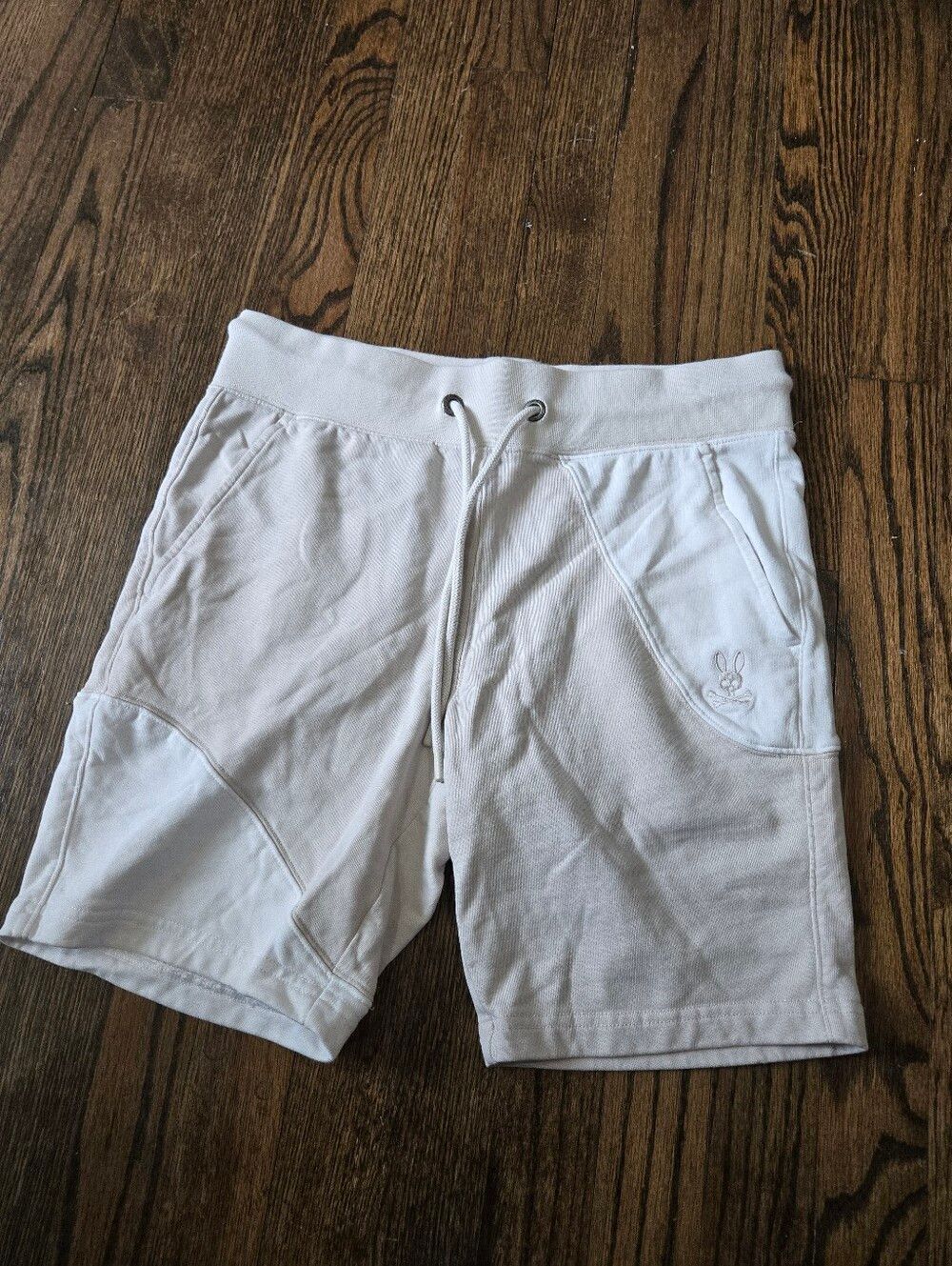 Psycho Bunny Tan White Cotton Drawstring Shorts XS
